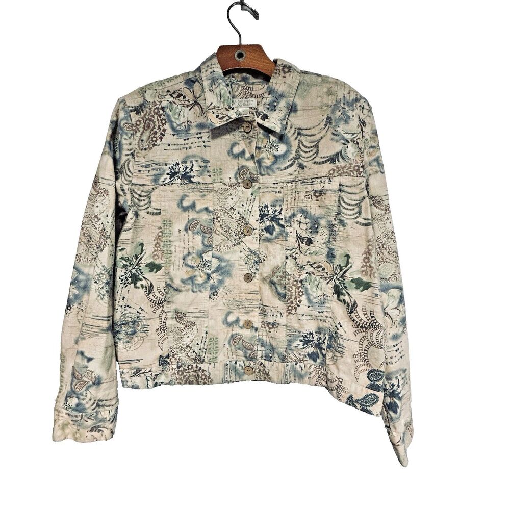 Christopher & Banks Women's M Jacket Linen Cotton Art to Wear Lightweight Button